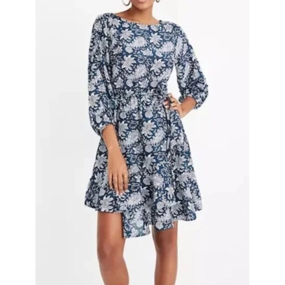 APIECE APART‎ Size 6 Sabine Floral Cotton Silk Mini Dress Navy White Ruffle